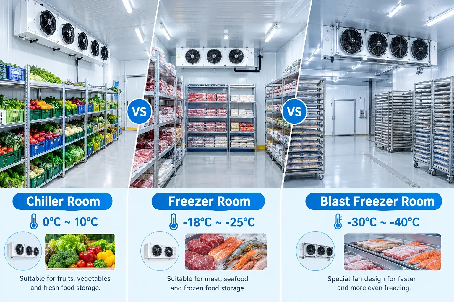 chiller room vs freezer room vs blast freezer room